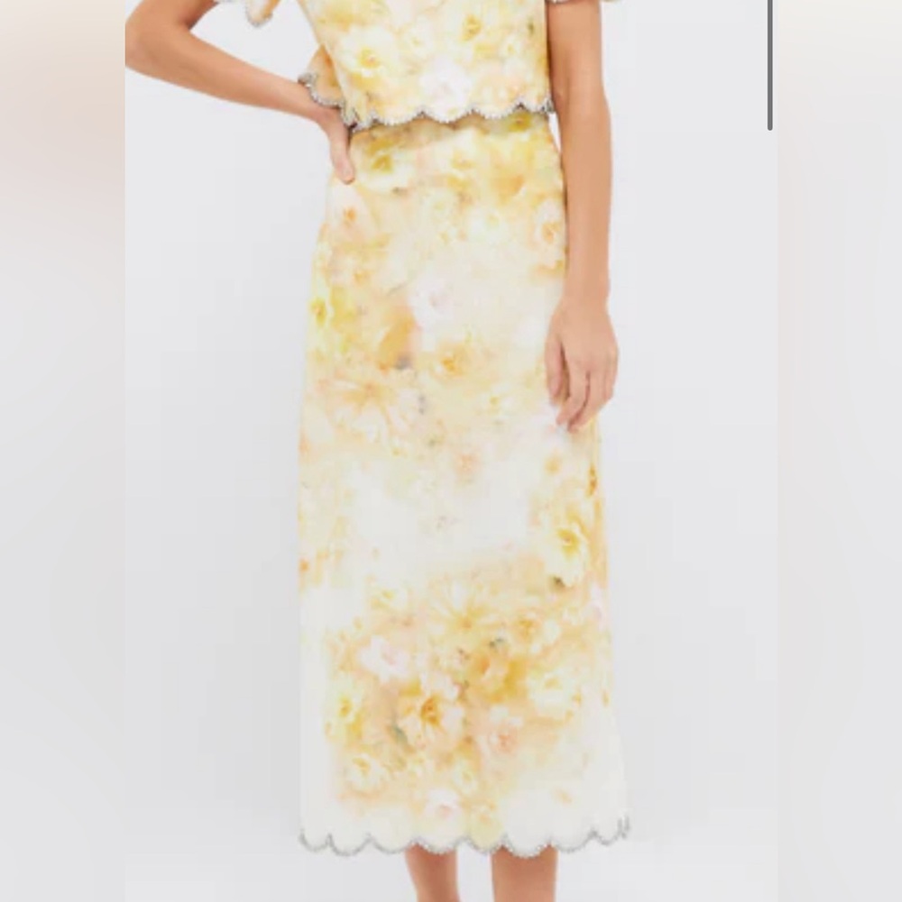 Zimmermann Crush Scalloped Floral Midi Skirt 💛 NWT